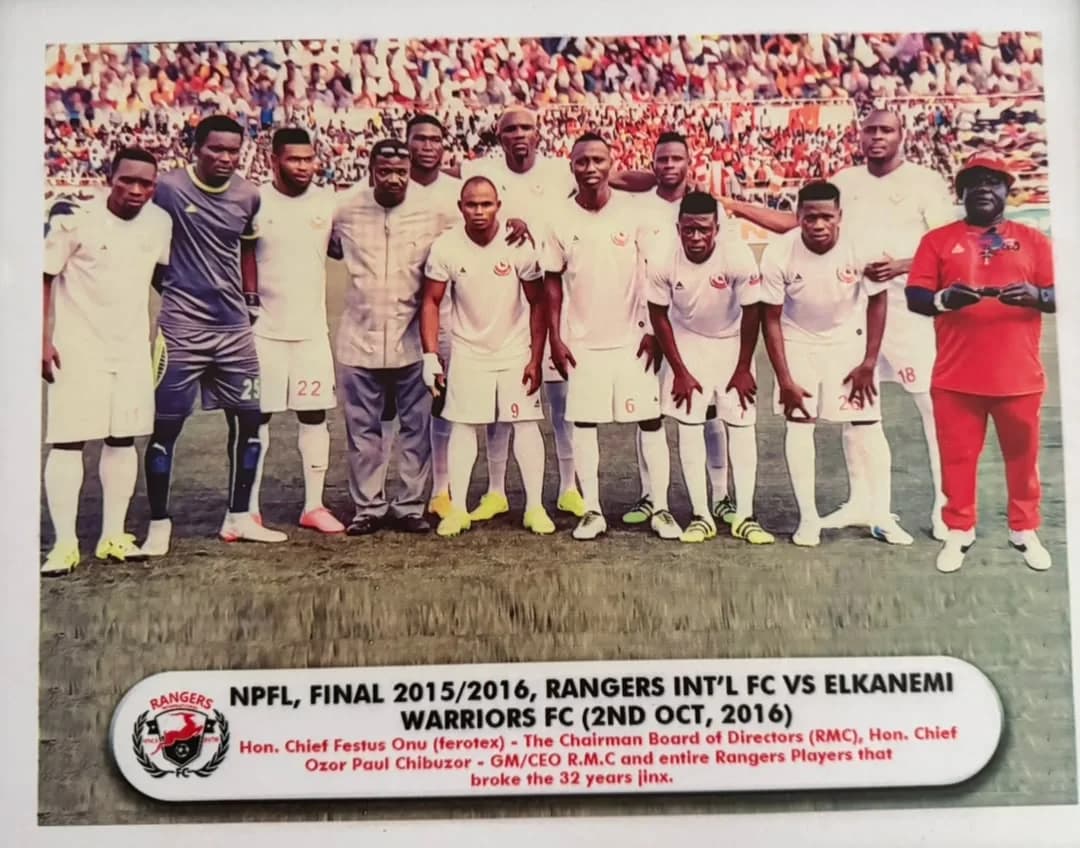 Rangers players with club officials on the pitch before the final match of the 2015/16 NPFL season.