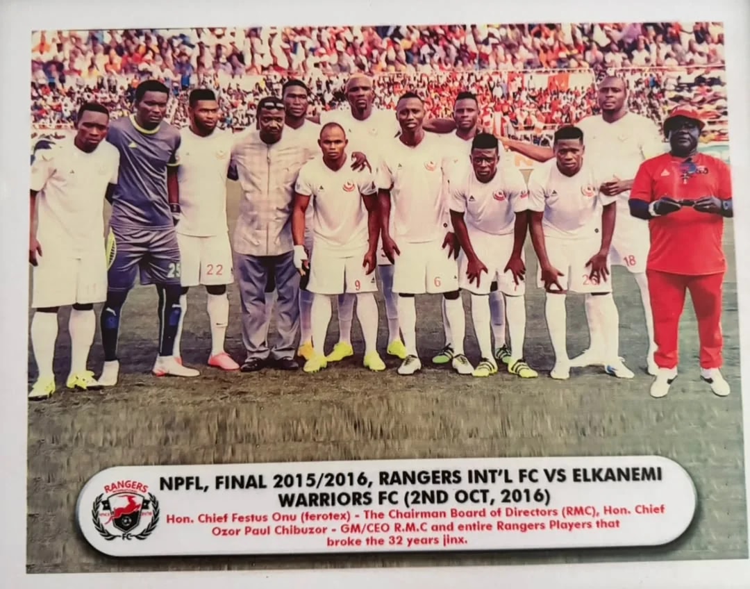Rangers players with club officials on the pitch before the final match of the 2015/16 NPFL season.